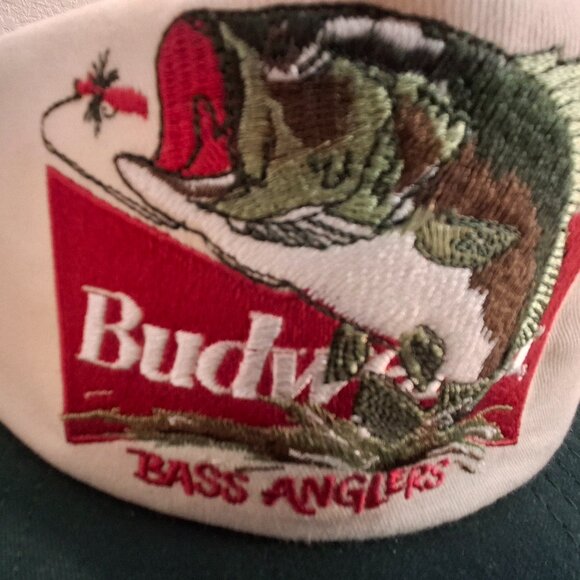 Vintage 90's Budweiser Bass Anglers Trucker Mesh Hat Anheuser-Busch Snapback - Picture 2 of 7